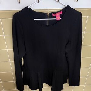 Catherines Black Peplum Long Sleeve Blouse